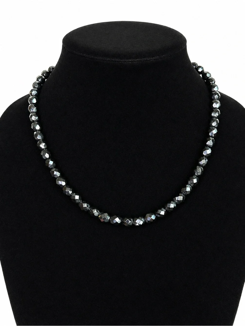 Classic Black Faceted Bead Necklace and Earrings Set